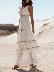 Lace V-Neck Sleeveless Maxi Dress -