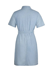 Full Size Zip Front Short Sleeve Denim Dress Plus Size -