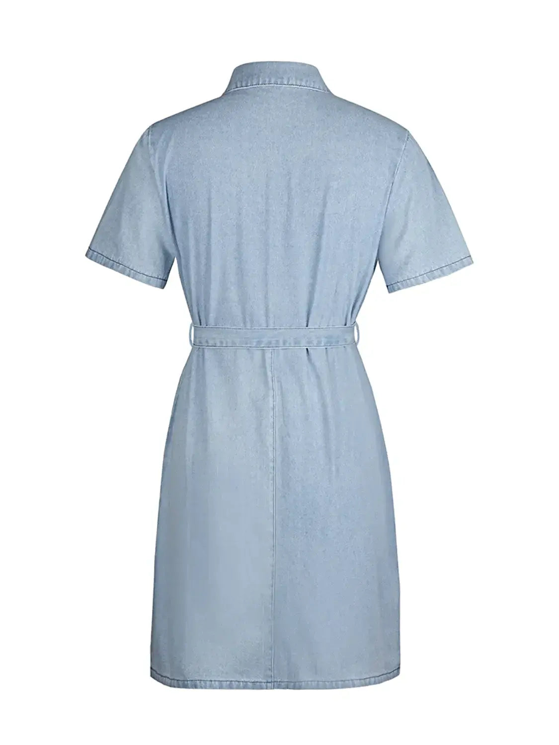 Full Size Zip Front Short Sleeve Denim Dress Plus Size -