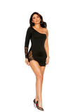 Elegant Moments 80042 – 80042X Little Black Lycra one shoulder mini dress