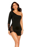 Elegant Moments 80042 – 80042X Mała czarna sukienka mini z lycry na jedno ramię