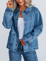Button Up Raglan Sleeve Denim Jacket -