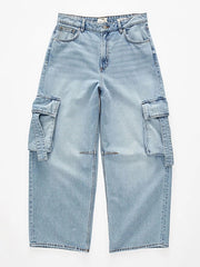 Vintage Wash Wide Leg Cargo Jeans -