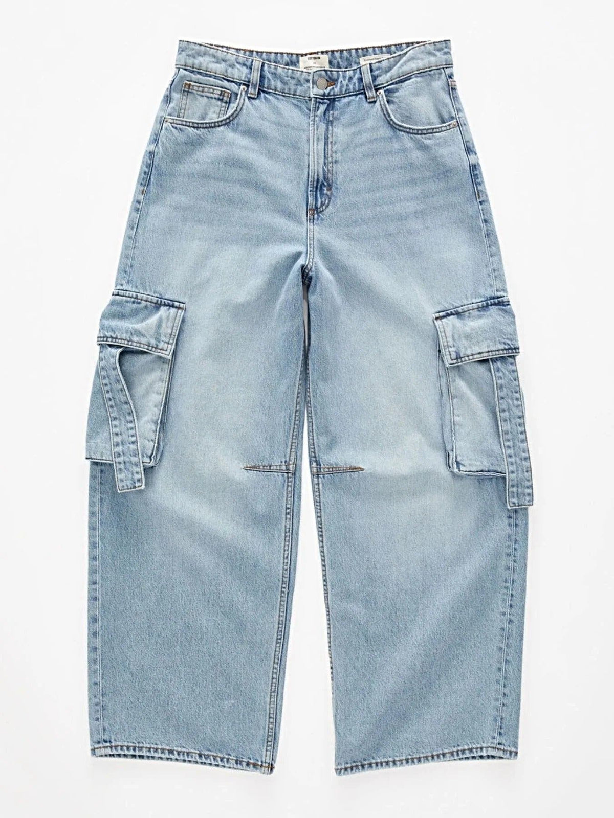 Vintage Wash Wide Leg Cargo Jeans -