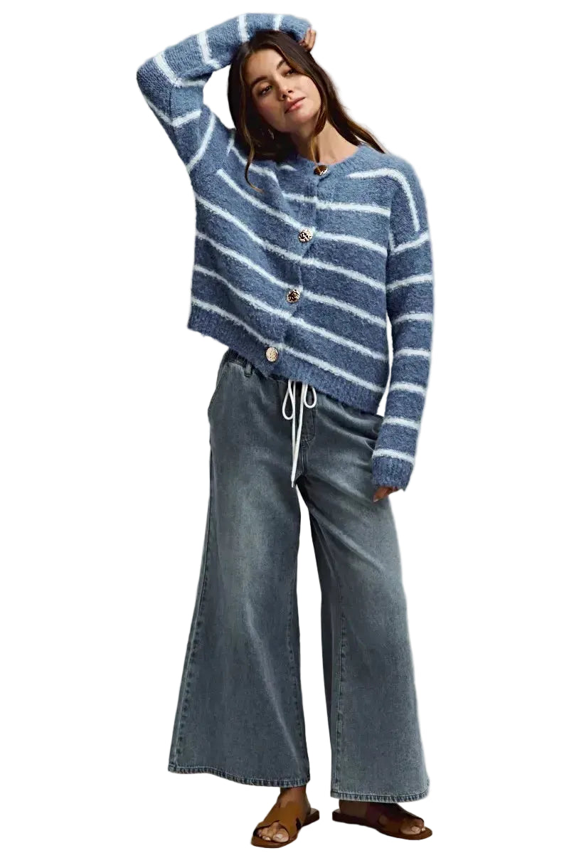 SO ME Mid Rise Elastic Waist Flare Denim Jeans -