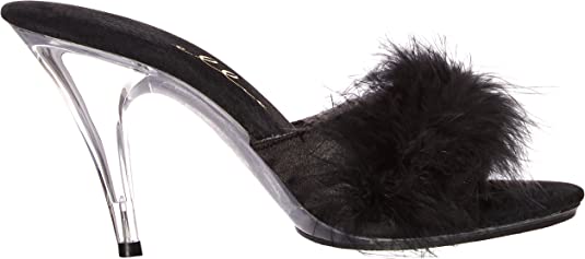 Ellie Shoes IS-E-361-Sasha 3.5 inch Heel Maribou Slippers, Black/Clear heel, Size 7 Ellie Shoes