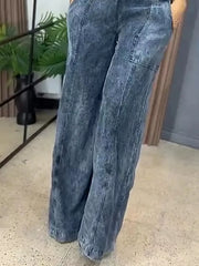 Full Size Vintage Wash Wide Leg Denim Overalls Plus Size -