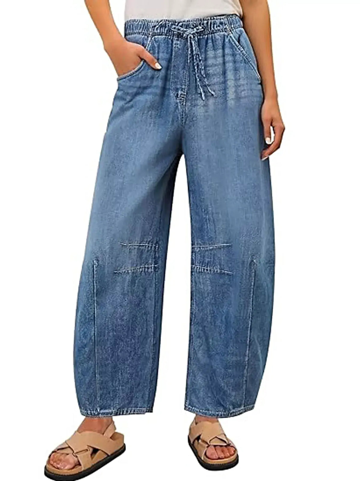 Elastic Waist Wide Leg Jeans -
