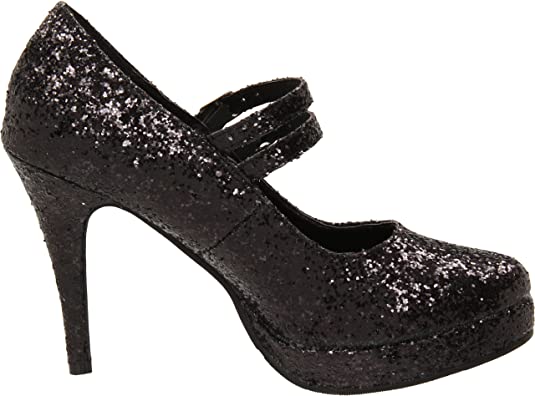 IS-E-421-Jane-G 4 Double Strap Glitter Mary Jane, Black, Size 9 Ellie Shoes