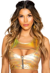 ROMA  IS-3752  Shiny Metalic Crop Top, Gold, S/M; Silver, M/L. Reg.$$26 - Crop top