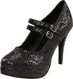 IS-E-421-Jane-G 4 Double Strap Glitter Mary Jane, Black, Size 9 Ellie Shoes
