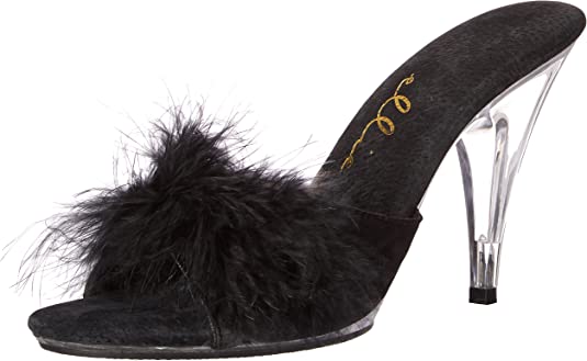 Ellie Shoes IS-E-361-Sasha 3.5 inch Heel Maribou Slippers, Black/Clear heel, Size 7 Ellie Shoes