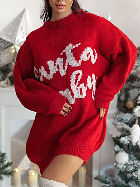 Christmas Letter Oversized Sweater Dress -