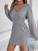 Cable-Knit Cutout Round Neck Slit Sweater Dress