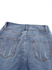 High Waist Distressed Straight Leg Jeans -