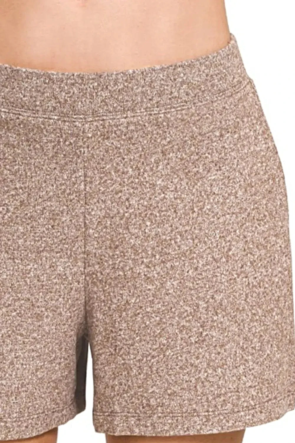 Zenana Soft Melange Hacci Elastic Waisted Shorts -