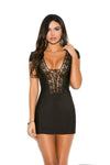 Elegant Moments 8342 Boho short sleeve mini dress with lace up front