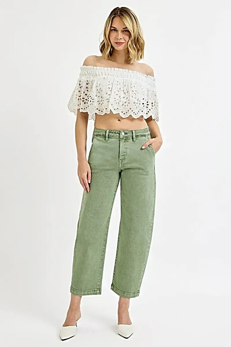 RISEN Full Size Tummy Control High Rise Crop Barrel Jeans Plus Size -