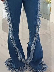 Frayed Trim High Waist Flare Jeans -