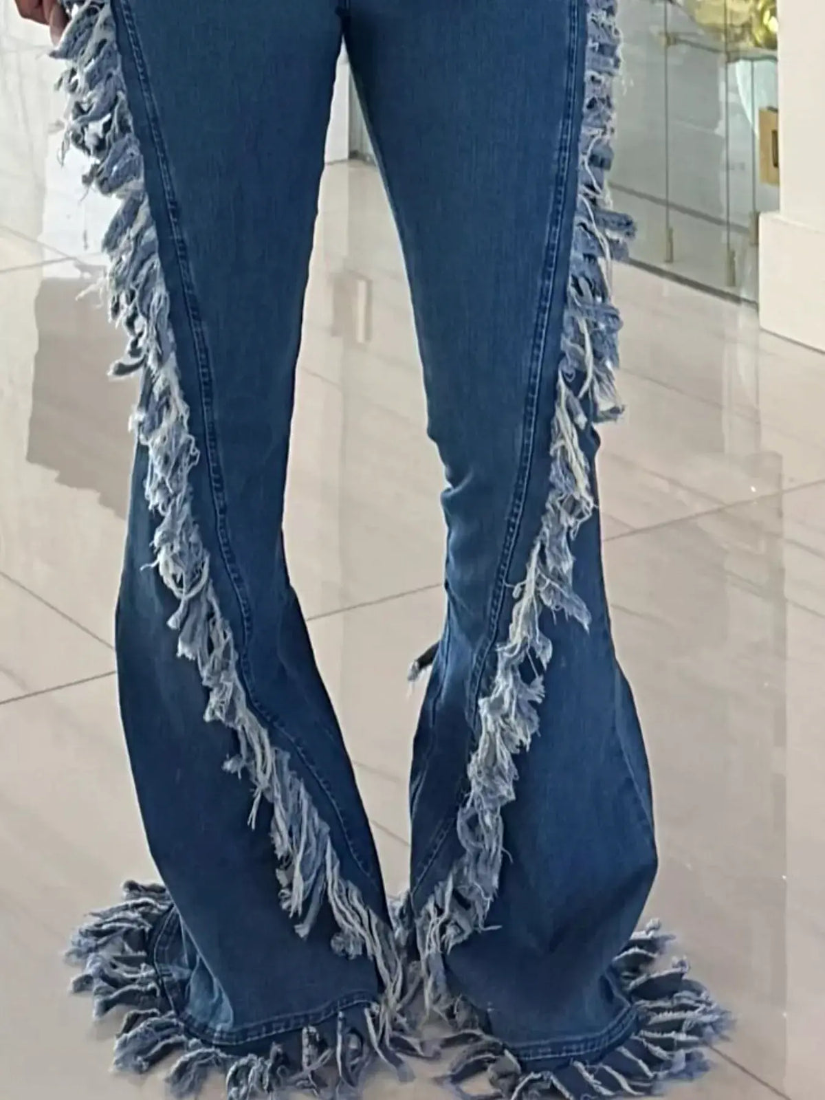 Frayed Trim High Waist Flare Jeans -