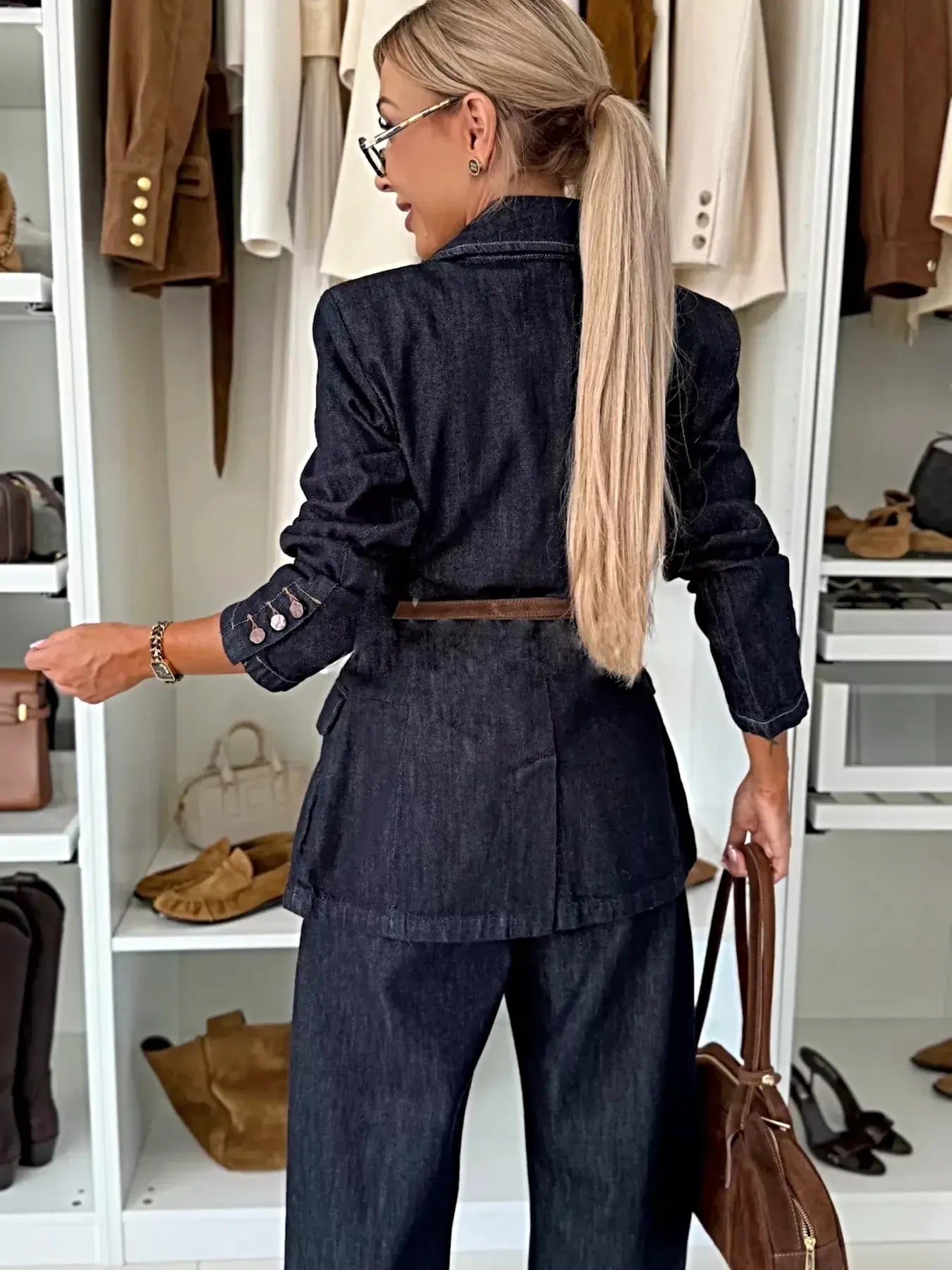 Single-Breasted Blazer and Jeans Denim Set -