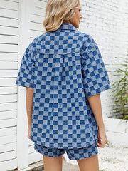 Checkered Shirt and Shorts Denim Set -