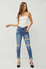 RISEN Distressed Frayed Hem Slim Jeans