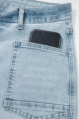 Light Wash Utility Pocket Straight Leg Jeans -