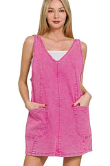 Zenana Washed Adjustable Strap Denim Overall Dress -
