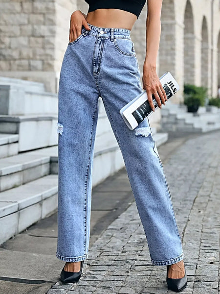 Distressed High Waist Jeans -
