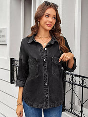 Button Up Long Sleeve Denim Shirt -