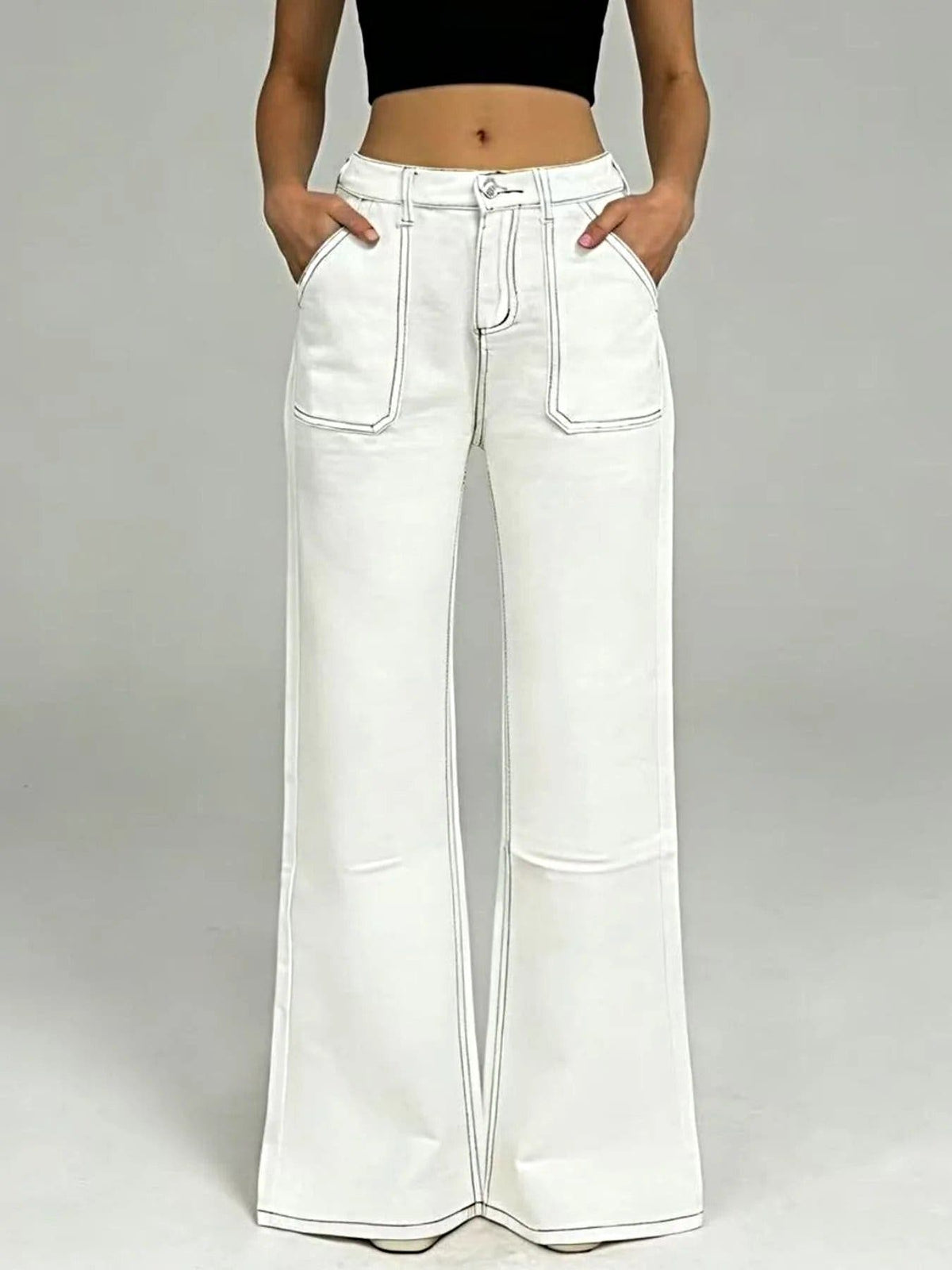 Wide Leg Contrast Stitching Jeans -
