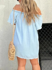 Full Size Raw Hem Mini Denim Dress Plus Size -