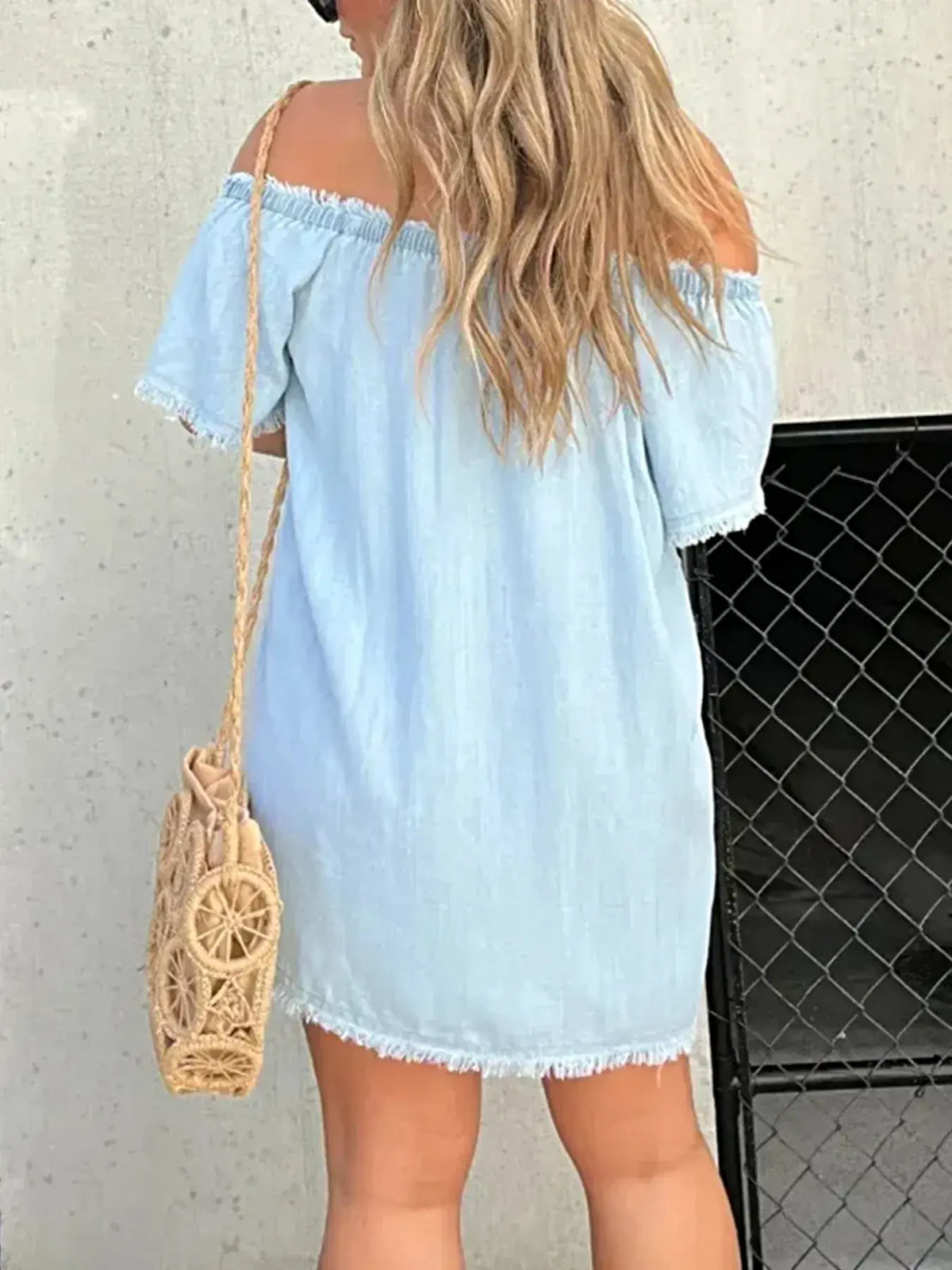 Full Size Raw Hem Mini Denim Dress Plus Size -