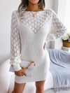 Openwork Boat Neck Sweater Dress