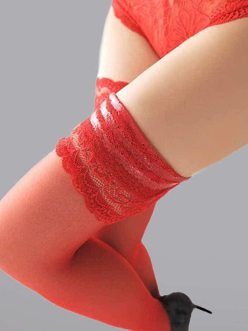 Sheer Lace Thigh High Stockings - Stockings