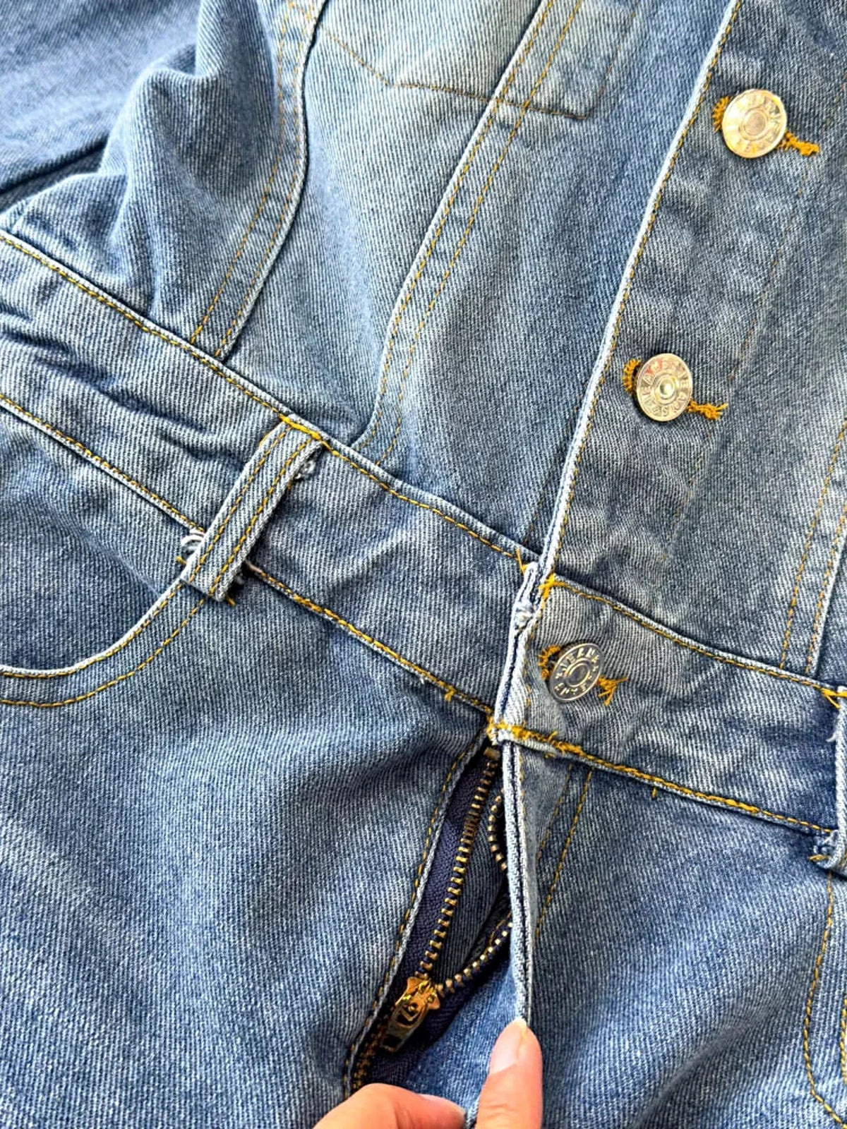 Button Front Wide Leg Denim Jumpsuit -