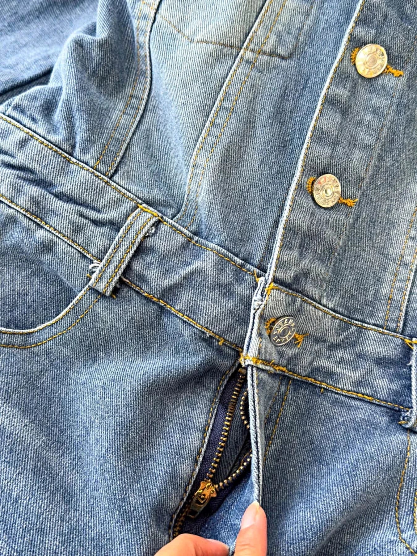 Button Front Wide Leg Denim Jumpsuit -