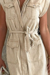 Casual Tie Waist Denim Mini Dress -