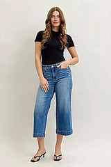 Judy Blue Mid Rise Crop Wide Leg Jeans -