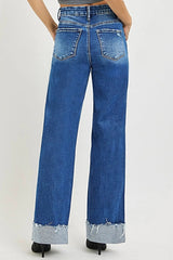 RISEN High Rise Wide Leg Jeans With Cuffed Hem -
