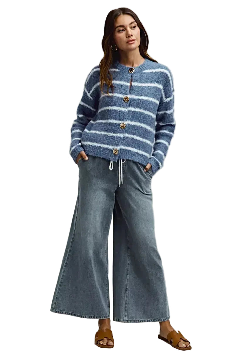 SO ME Mid Rise Elastic Waist Flare Denim Jeans -