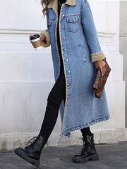 Sherpa Lined Longline Denim Jacket -