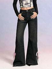 Ribbon Detail Flare Jeans -