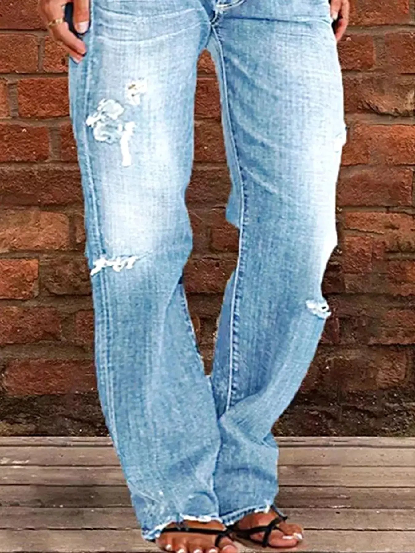Full Size Distressed Raw Hem Jeans Plus Size -