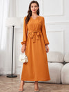 Tie Waist Puff Sleeve Maxi Dress