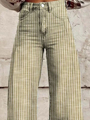 Striped High-Waisted Wide Leg Jeans -