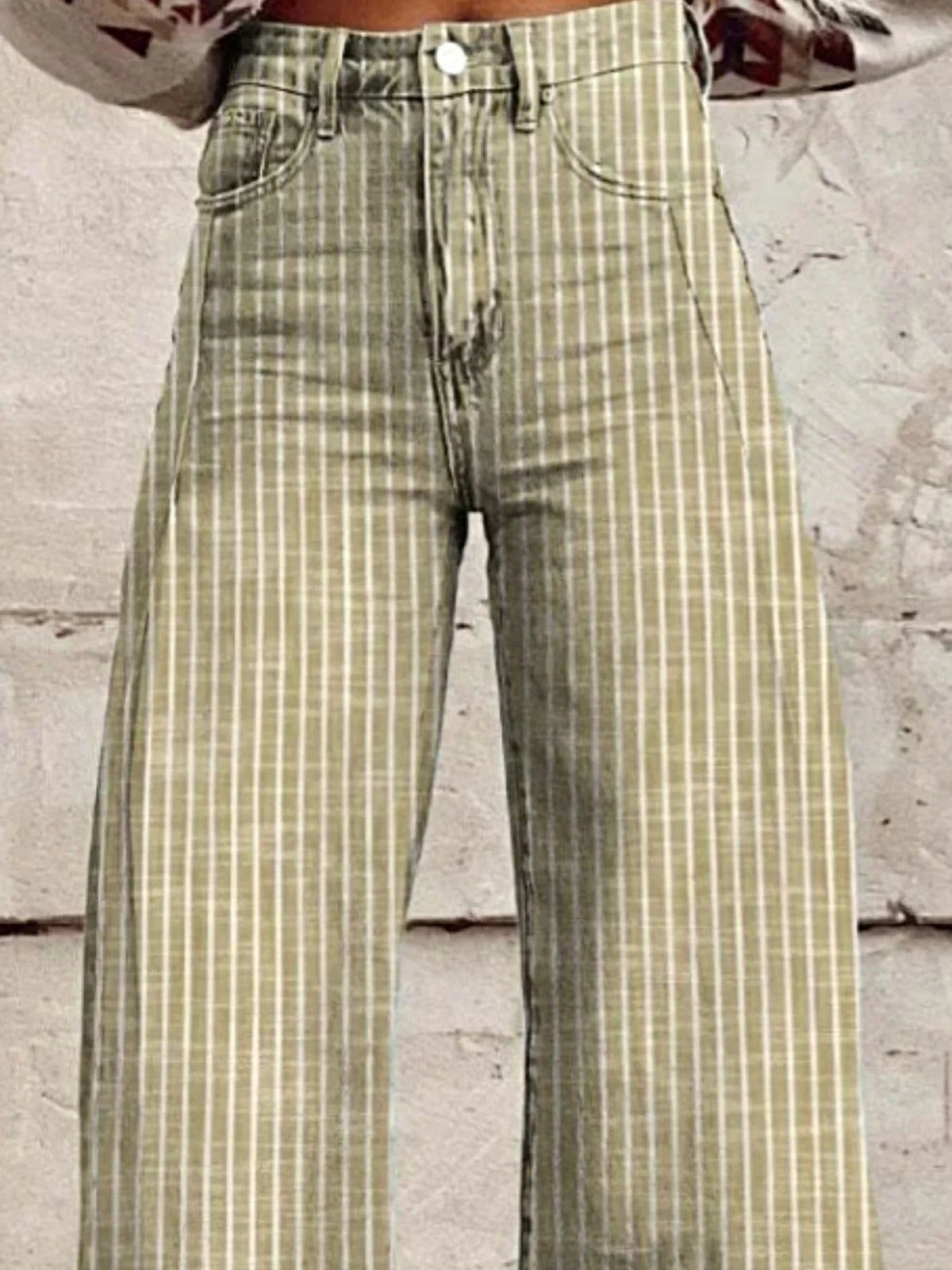Striped High-Waisted Wide Leg Jeans -