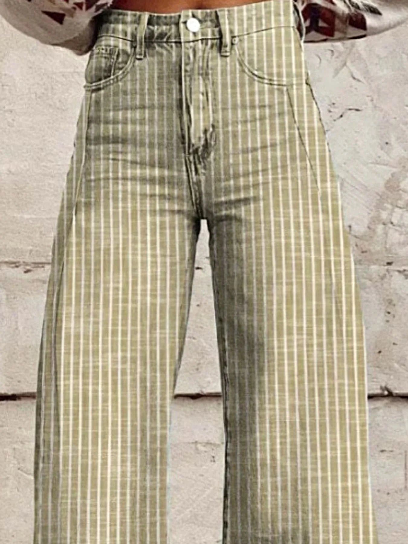 Striped High-Waisted Wide Leg Jeans -