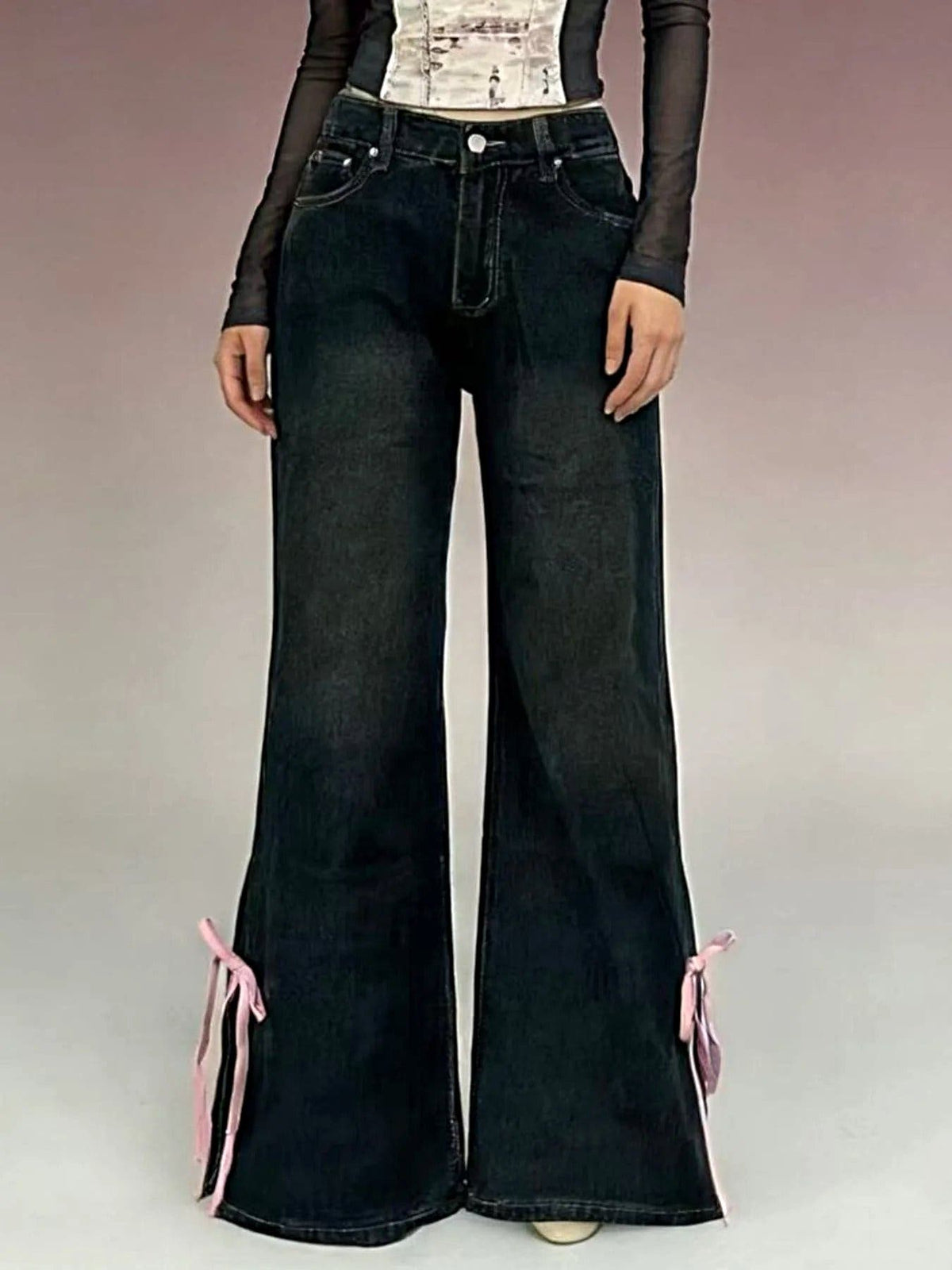 Ribbon Detail Flare Jeans -